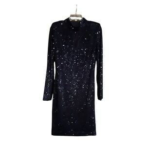 Vince Camuto Navy Sequin Long Sleeve Dress w/mock turtleneck and keyhole size 10